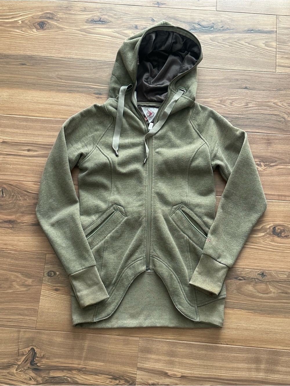 Women's Olive Green Tunic Hooded Zip-Up Sweatshirt
